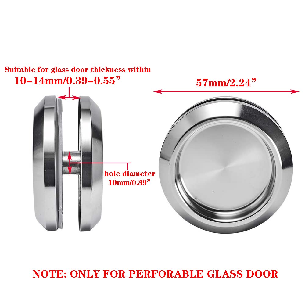 Mewuthede 2pcs Stainless Steel Shower Enclosure Glass Door Sliding Knob, Bathroom Round Back to Back Handle, Cabinet Silver Pull Knob for Glass Door Shower Kitchen Sliding Door Glass Window