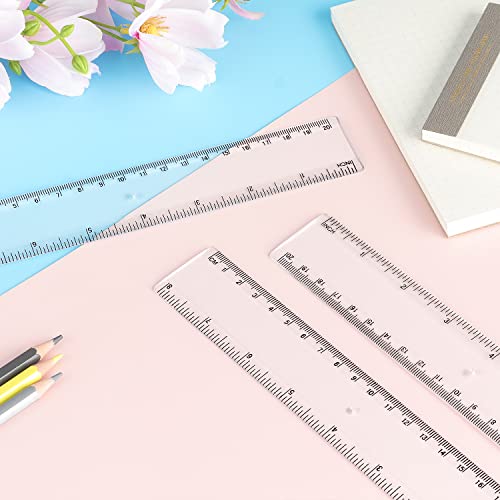 Color Plastic Ruler Straight Ruler Assorted Color Ruler Measuring Tool 8 Inch Ruler Set Rulers Bulk 3 Pack(Cear)