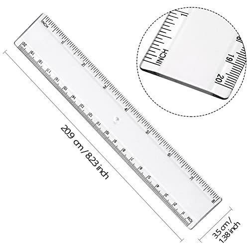 Color Plastic Ruler Straight Ruler Assorted Color Ruler Measuring Tool 8 Inch Ruler Set Rulers Bulk 3 Pack(Cear)