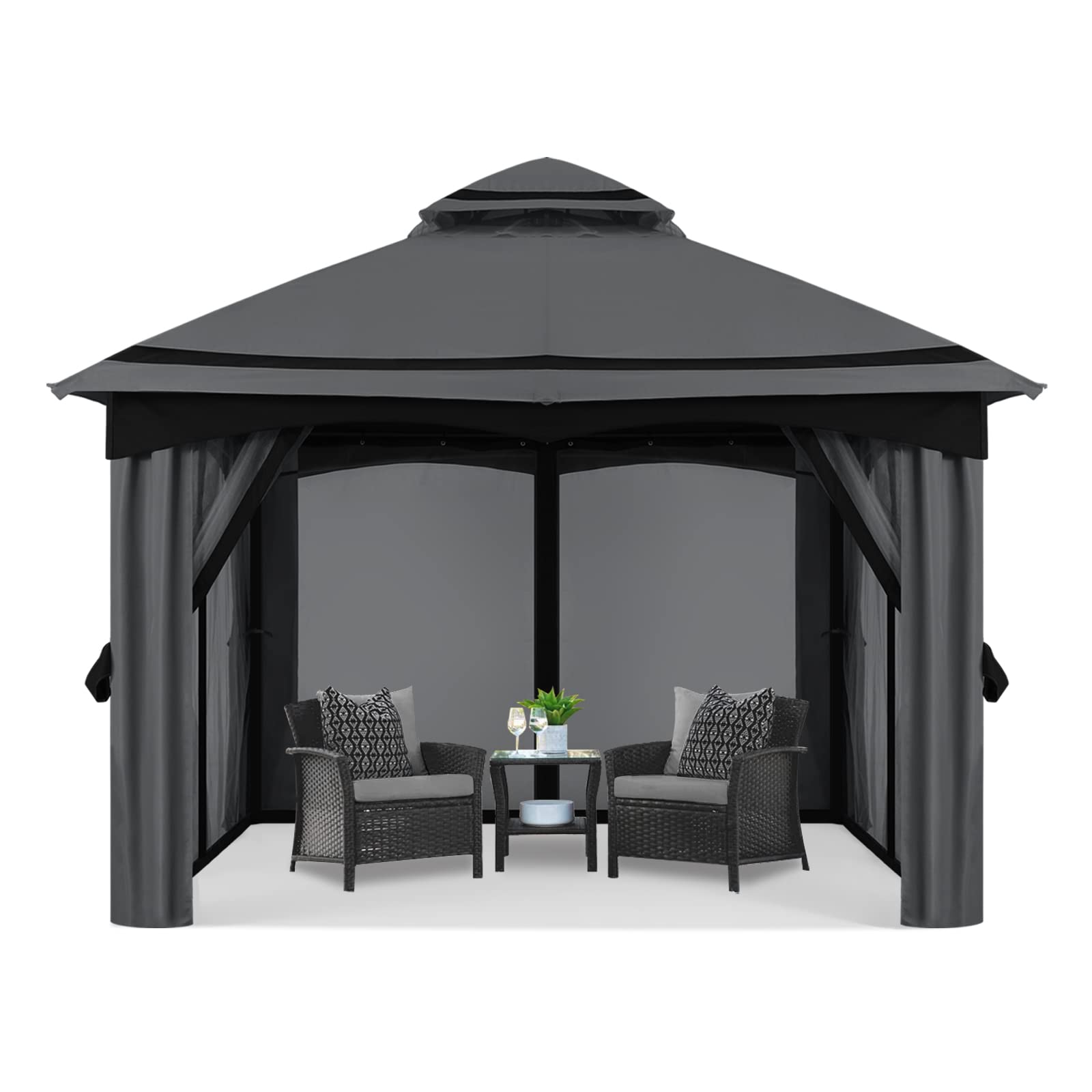 MASTERCANOPY 8x8FT Outdoor Patio Gazebo with Mosquito Netting for Backyard, Patio, Garden Dark Gray/Black