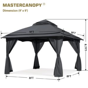 MASTERCANOPY 8x8FT Outdoor Patio Gazebo with Mosquito Netting for Backyard, Patio, Garden Dark Gray/Black