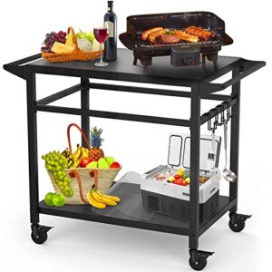 raxsinyer 20"x32" double-shelf grill table movable grill cart, outdoor food prep and pizza oven table, grill stand fits blackstone griddle 17" 22"