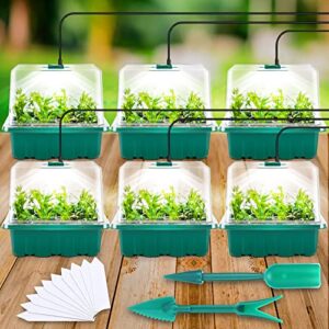 seed starter tray, 6pcs seed starter kit with grow light, seedling trays with humidity domes, covers height 3.9", indoor gardening plant germination trays (12 cells per tray)