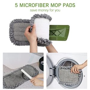 Microfiber Spray Mop for Floor Cleaning, Microfiber Wet Spray Mop with 550ML Water Bottle and 5 Pcs Reusable Pads, Dry Wet Kitchen Mop for Hardwood Laminate Tile Ceramic Surface, 1 Free Scaper