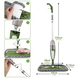 Microfiber Spray Mop for Floor Cleaning, Microfiber Wet Spray Mop with 550ML Water Bottle and 5 Pcs Reusable Pads, Dry Wet Kitchen Mop for Hardwood Laminate Tile Ceramic Surface, 1 Free Scaper