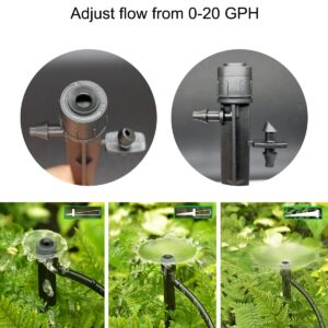 Topiverse 25 Pcs Drip Irrigation Emitters, Adjustable Flow 0-20 GPH Irrigation Drippers with Stake, Full Circle Flow Sprinkler Head, Micro Sprinkler for Garden Patio Lawn Flower Bed