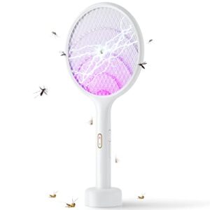 yissvic electric fly swatter 4000v bug zapper racket dual modes mosquito killer with purple mosquito light rechargeable for indoor home office backyard patio camping