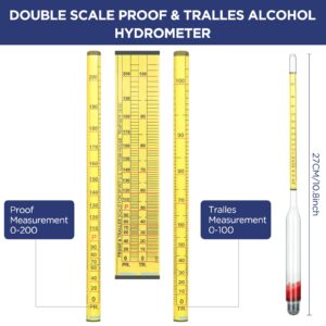 Hydrometer Alcohol 0-200 Proof and Tralle Alcohol Hydrometer for Liquor, Distilling Moonshine Alcoholmeter, for High Alcohol Proof (3 Pieces)