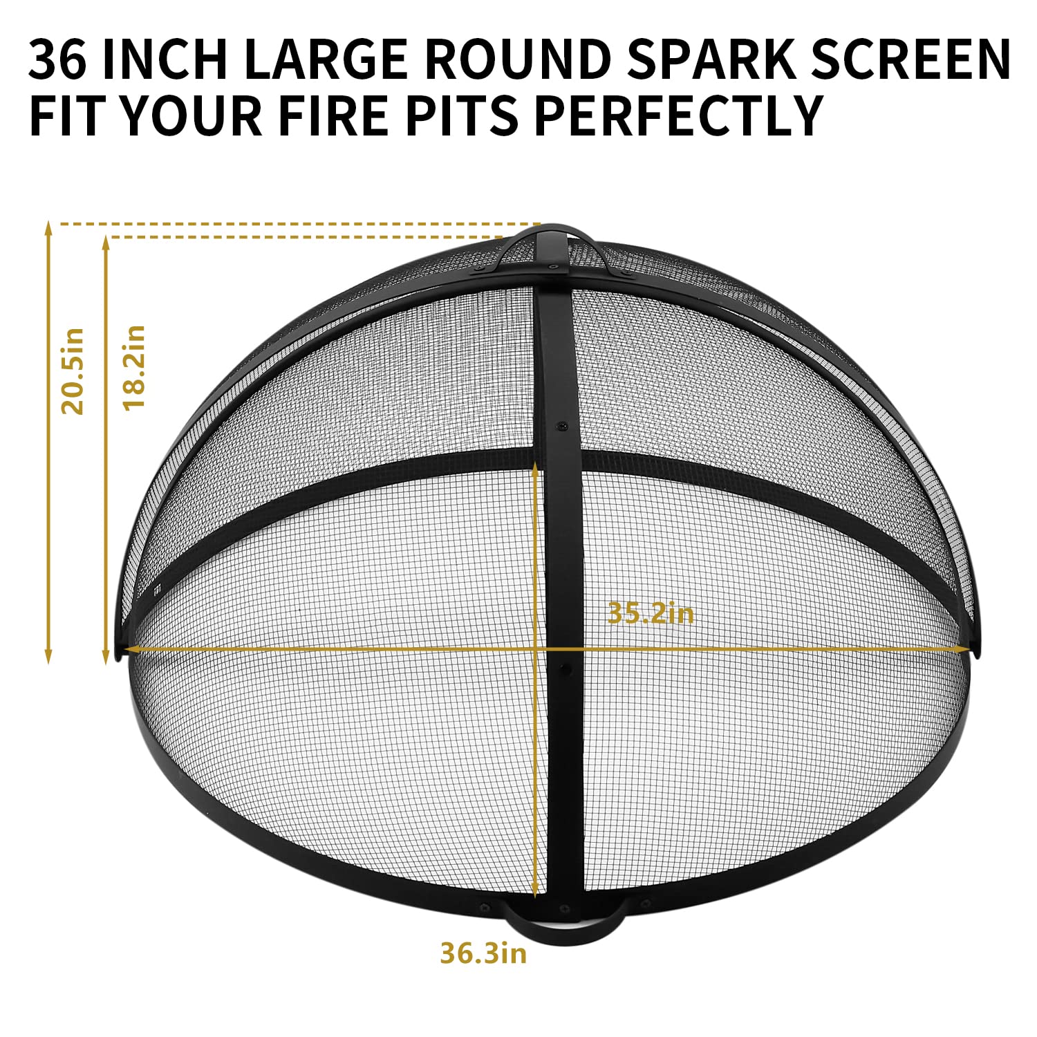 Outdoor Fire Pit Spark Screen Cover Accessory, 36In Patio Round Easy-Opening Fire Mesh Screen Guard, Heavy Duty Steel Firepit Ember Lid with Hinge