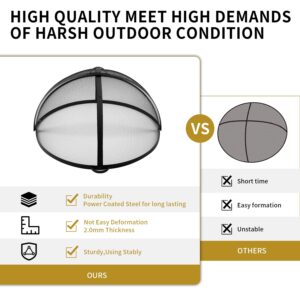 Outdoor Fire Pit Spark Screen Cover Accessory, 36In Patio Round Easy-Opening Fire Mesh Screen Guard, Heavy Duty Steel Firepit Ember Lid with Hinge