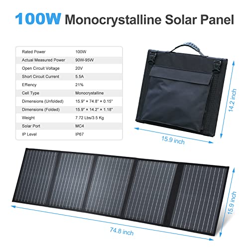 LEOCH 100W Portable Solar Panel for Power Station, Foldable Solar Panel for Outdoor Camping, IP67 Waterproof Durable Solar Panel for RV, Off-Grid Applications