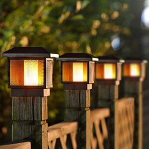 glintoper 6 pack solar fence post lights outdoor, solar powered post cap lights, high brightness smd led decorative lighting waterproof for 4x4, 5x5 or 6x6 wood posts, patio yard landscape decor