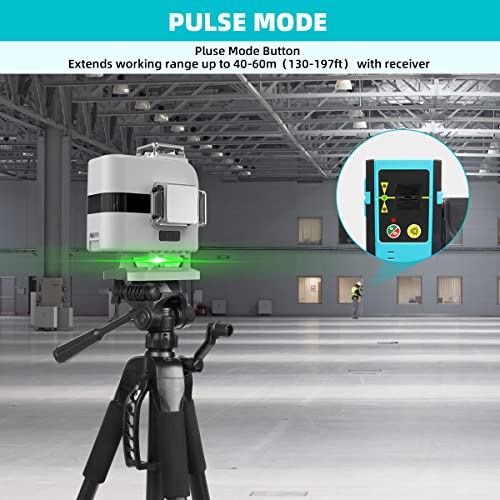 4D 16 Lines Self-Leveling Laser Level, DECTEAM 197Ft Green 4 x 360 Cross Line Tiling Floor Laser Levels, with 2 Li-ion Batteries, Type-C Charging Port, IP54, 360° Magnetic Bracket - DS04CG