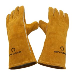 kop&wdhom welding gloves 14" heavy duty gloves for heat & wear resistant lined premium leather&fireproof stitching heat resistant for fireplace/welders/bbq/gardening stuff gloves