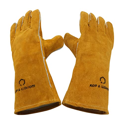 KOP&WDHOM Welding Gloves 14" Heavy Duty Gloves for Heat & Wear Resistant Lined Premium Leather&Fireproof Stitching Heat Resistant for Fireplace/Welders/BBQ/Gardening Stuff Gloves
