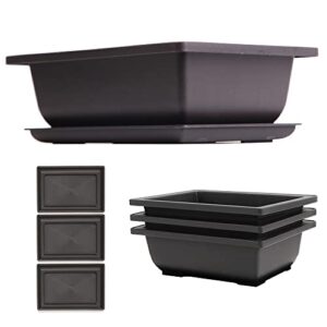 bonsai pots – 3pcs bonsai pot with humidity trays for indoor plants – bonsai pots with drainage tray and built-in mesh – durable plastic bonsai tree pot with irrigation holes – 9"d x 6.7"w x 3"h