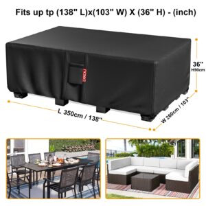 LXKCKJ Patio Furniture Covers Waterproof for Outdoor Table - 420D Heavy Duty Fabric Patio Table Covers - Fit as Outdoor Dining Table Cover and Patio Coffee Table Covers (Black 138"L x 103"W x 36"H)