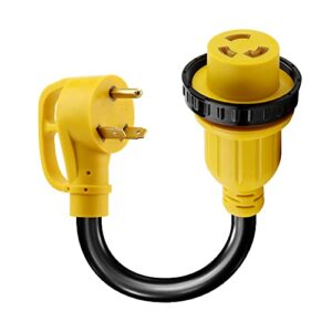 flameweld generator adapter cord, tt30p male plug to l5-30r locking female plug, 3 prong rv adapter cord up to 7500w sjtw 10/3 generator cord, ul