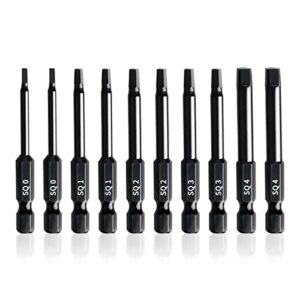 robertson square drill bit set (10 pack - 2.3" long magnetic heads) square screwdriver bit sizes #0, 1, 2, 3, and #4 (2 of each size)