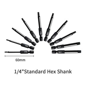 Robertson Square Drill Bit Set (10 Pack - 2.3" Long Magnetic Heads) Square Screwdriver Bit Sizes #0, 1, 2, 3, and #4 (2 of Each Size)