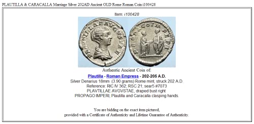 1655 IT PLAUTILLA & CARACALLA Marriage AR 202AD Ancient O Denarius Good NGC