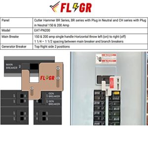 Generator Interlock Kit Compatible with Eaton Cutler Hammer Generator BR and CH Series 150 or 200 Amp Panel, 1 1/4–1 7/16" Spacing Between Main Breaker and Generator Circuit Breakers