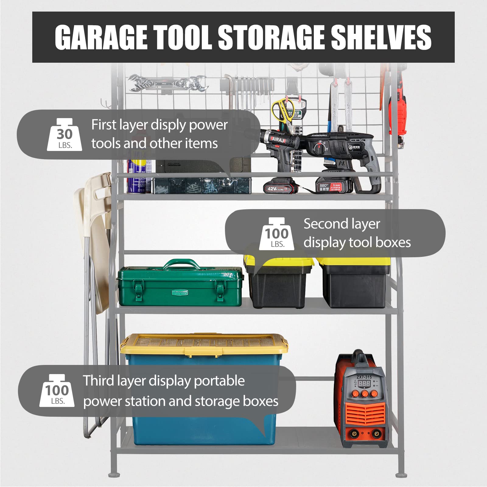 Mythinglogic Alloy Steel Tool Storage Organizer,Heavy Duty Tool Holder for Power Tool, Drill, Screwdriver, Wrench, Storage Shelf for Toolbox, Tool Chest Organizer for Garage, Workshop, Shed, Mechanics