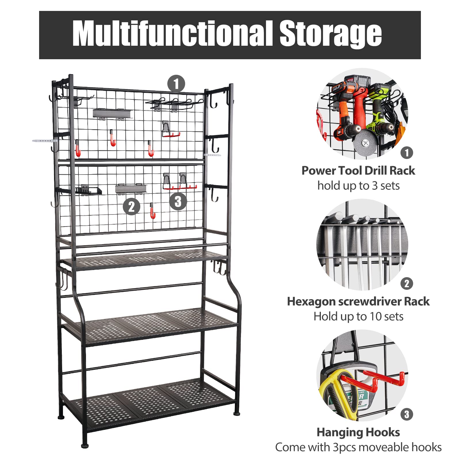 Mythinglogic Alloy Steel Tool Storage Organizer,Heavy Duty Tool Holder for Power Tool, Drill, Screwdriver, Wrench, Storage Shelf for Toolbox, Tool Chest Organizer for Garage, Workshop, Shed, Mechanics