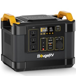 bougerv 1120wh solar generator, lifepo4 power station with 3x110v/1200w ac outlet, ideal for outdoor camping travel emergency backup