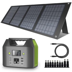 enginstar 150w small solar generator with 40w solar panel, 6 outputs 42000mah portable charger power bank for outdoor home emergency