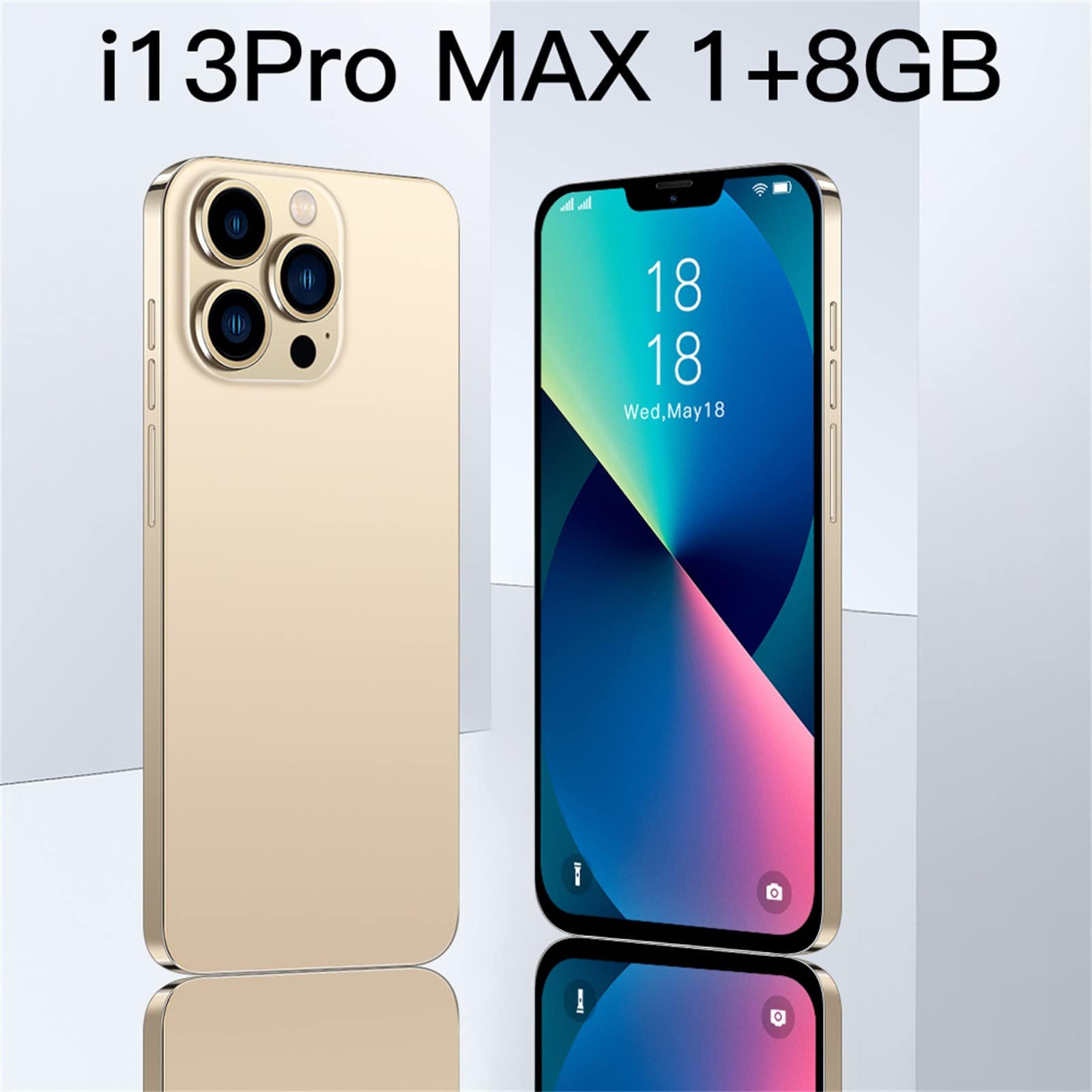 Unlocked Cellphones, Android 6.0 5G Smart Phone, 1+8GB RAM, 6.3inch HD Full Screen Dual SIM Card Mobile Face ID Smartphones for Father Mother Birthdays Gift, 2800mAh Battery, Gold