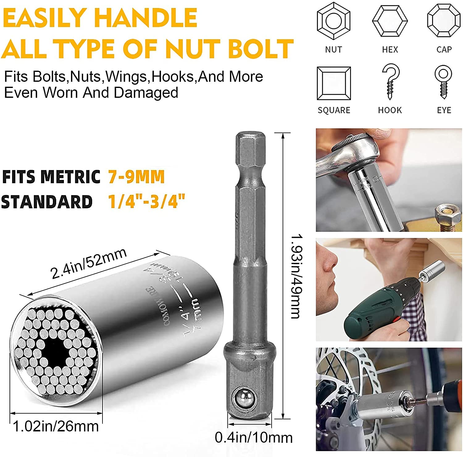 MXiiXM Flexible Drill Bit Extension Hex Shank Kit 25Pcs, 105° Right Angle Drill Attachment, 1/4 3/8 1/2" Rotatable Socket Adapter Set, Universal Socket Wrench, Drill Bit Holder Screwdriver with Box