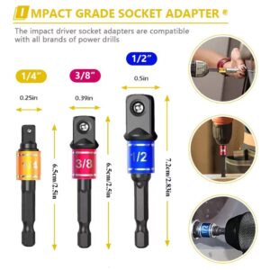 MXiiXM Flexible Drill Bit Extension Hex Shank Kit 25Pcs, 105° Right Angle Drill Attachment, 1/4 3/8 1/2" Rotatable Socket Adapter Set, Universal Socket Wrench, Drill Bit Holder Screwdriver with Box