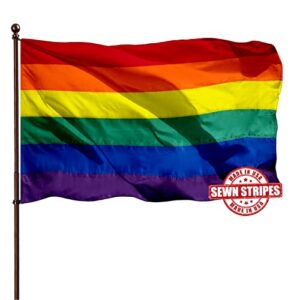lgbtq rainbow gay pride flag 3x5 outdoor (sewn stripes ),uv fading resistant,canvas header and 4 stitched,lgbt pride rainbow flags banners for wall and pole 6 stripes(pole not included)