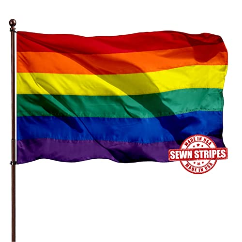 LGBTQ Rainbow Gay Pride Flag 3x5 Outdoor (Sewn Stripes ),UV Fading Resistant,Canvas Header and 4 Stitched,LGBT Pride Rainbow Flags Banners for Wall and Pole 6 Stripes(pole not included)