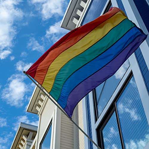 LGBTQ Rainbow Gay Pride Flag 3x5 Outdoor (Sewn Stripes ),UV Fading Resistant,Canvas Header and 4 Stitched,LGBT Pride Rainbow Flags Banners for Wall and Pole 6 Stripes(pole not included)