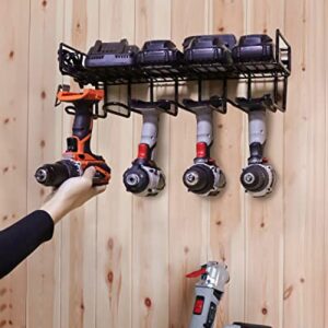 JoyPlus Heavy Duty Power Tool Drill Rack | Handheld & Power Tool Storage Organizer Wall Mounted Storage Rack Electric Drill Holder | Compact Steel Design (Drill Rack & Tool Shelf 2-in-1)