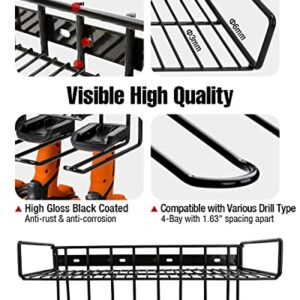 JoyPlus Heavy Duty Power Tool Drill Rack | Handheld & Power Tool Storage Organizer Wall Mounted Storage Rack Electric Drill Holder | Compact Steel Design (Drill Rack & Tool Shelf 2-in-1)