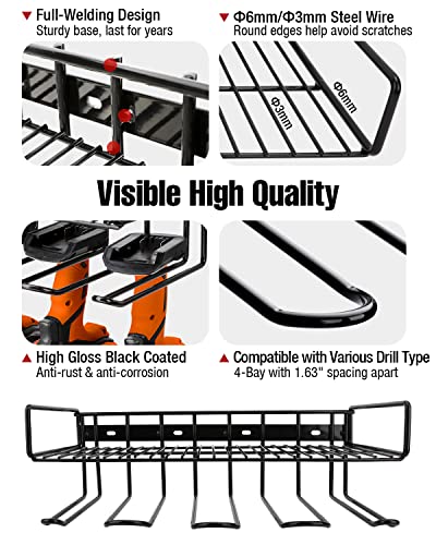 JoyPlus Heavy Duty Power Tool Drill Rack | Handheld & Power Tool Storage Organizer Wall Mounted Storage Rack Electric Drill Holder | Compact Steel Design (Drill Rack & Tool Shelf 2-in-1)