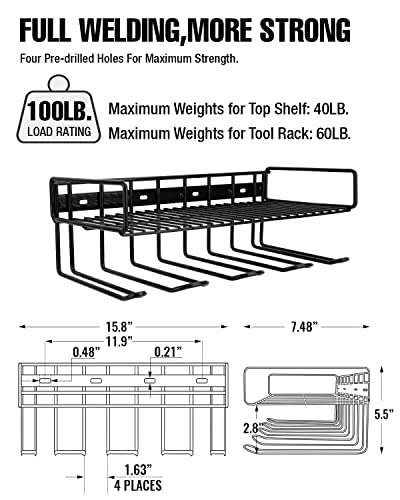 JoyPlus Heavy Duty Power Tool Drill Rack | Handheld & Power Tool Storage Organizer Wall Mounted Storage Rack Electric Drill Holder | Compact Steel Design (Drill Rack & Tool Shelf 2-in-1)