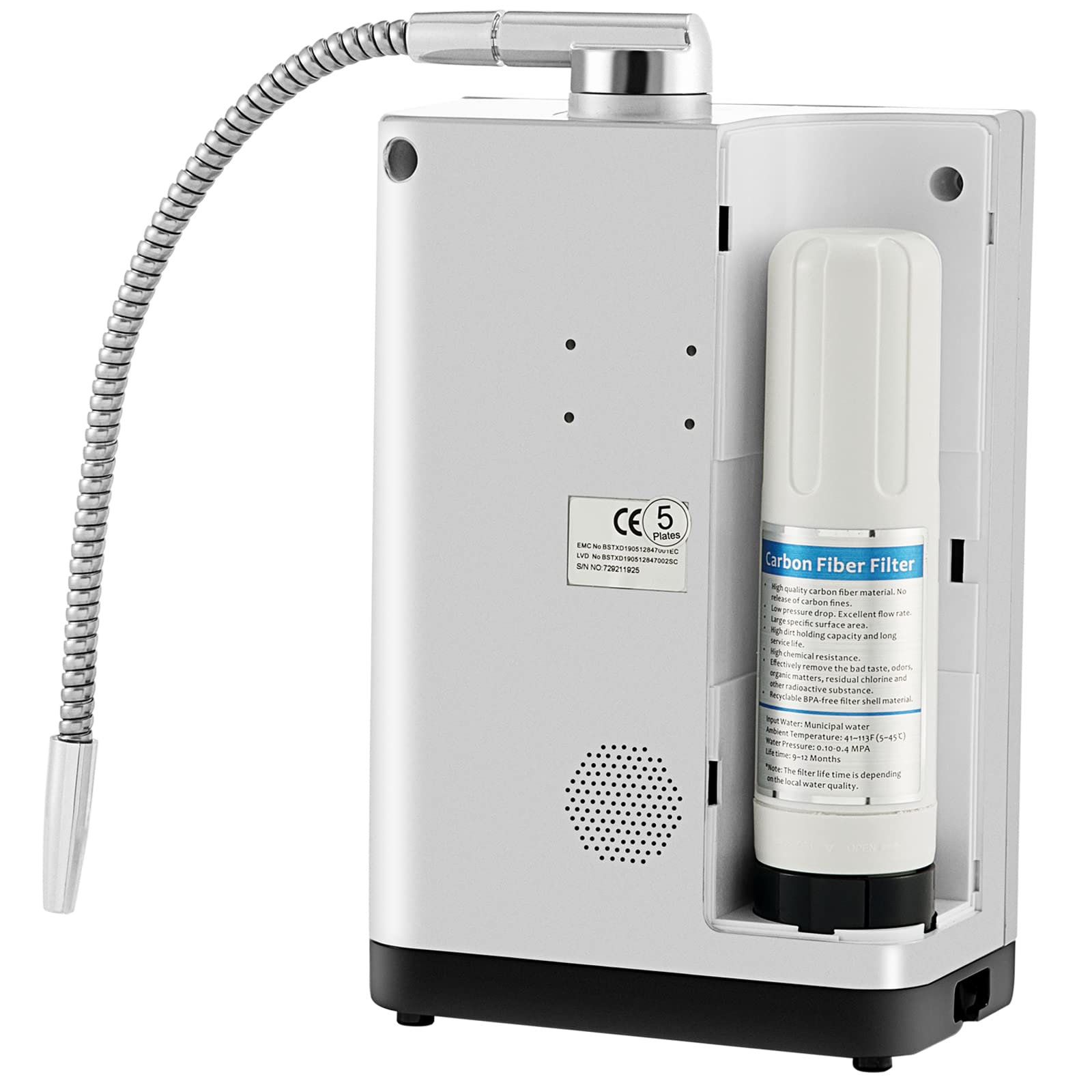 VEVOR Water Ionizer Machine, 7 Water Settings, Alkaline Acid Home Filtration System w/ 3.8" LCD Touch Panel, pH3.5-10.5 Kangen Water w/ 6000L Replaceable Filter, up to 1000PPM TDS & -500mV ORP, Silver