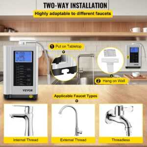 VEVOR Water Ionizer Machine, 7 Water Settings, Alkaline Acid Home Filtration System w/ 3.8" LCD Touch Panel, pH3.5-10.5 Kangen Water w/ 6000L Replaceable Filter, up to 1000PPM TDS & -500mV ORP, Silver