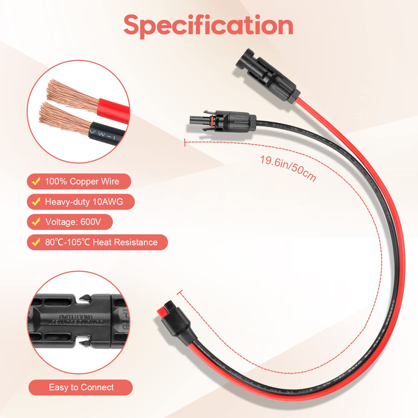 PAEKQ 10AWG Solar Panel Cable Connector Kit, Compatible with Solar Connector and Anderson Connector for RV, Goal Zero Yeti, Renogy Portable Solar Generator Power Station (1.6Ft)