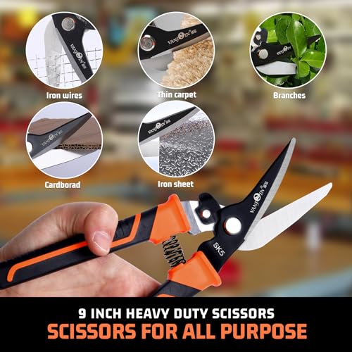 VANJOIN 9'' Scissors Heavy Duty, Carpet Cutter with SK-5 Steel Blade, Multipurpose Carpet Cutting Scissors, Scissors All Purpose for Carpet/Cardboard/Recycle