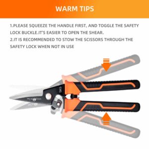 VANJOIN Heavy Duty Scissors, 9 Inch Multipurpose Carpet Cutting Scissors with Finely Serrated, Steel Shears Spring Loaded Snips for industry home for Copper Wire, Cardboard, Fabric, Tree Branches