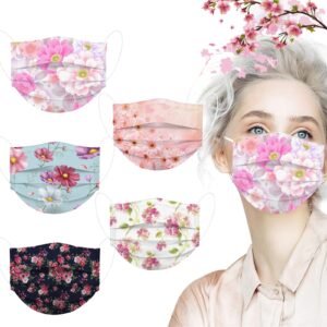 shenqi 50 packs floral disposable face_masks adult designs for spring summer 3-ply flower facemasks holiday paper masks women men