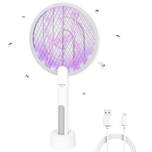 bug zapper, zapgear usb rechargeable electric fly swatter, 1200mah with charging base, home night lamp, 3000 volt mosquito zapper, indoor mosquito killer & insect killer against flies, moths (medium)