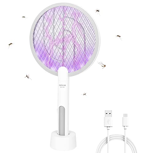 Bug Zapper, ZAPGEAR USB Rechargeable Electric Fly Swatter, 1200mAh with Charging Base, Home Night Lamp, 3000 Volt Mosquito Zapper, Indoor Mosquito Killer & Insect Killer Against Flies, Moths (Medium)