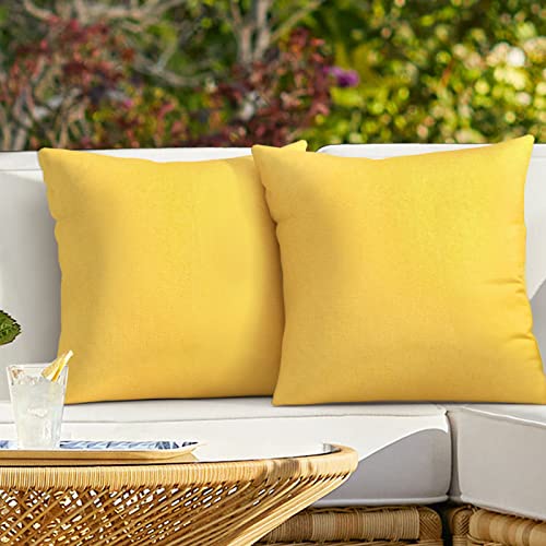 ReeQuo Pack of 2 Outdoor Throw Pillow Covers,Decorative Solid Line Waterproof Pillowcases Farmhouse Cushion Covers for Garden Patio Sofa Home Decoration 18x18 Inch Yellow