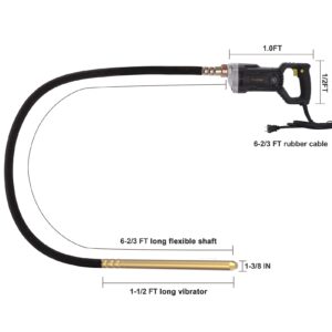 Handheld Concrete Vibrating Tool, 1500W Electric Concrete Vibrator with 6.6ft Shaft Rod, 14400VPM Portable Pencil Cement Vibrarator Remove Air Bubble and Mix Concrete, ROLAYSEE TOOLS